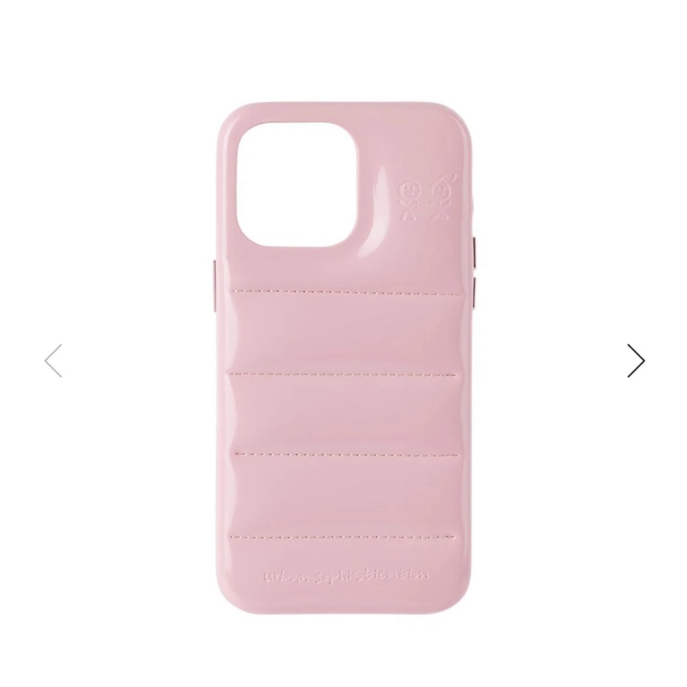Urban sophistication The puffer case TM pink gloss phone case for iPhone 15 pro